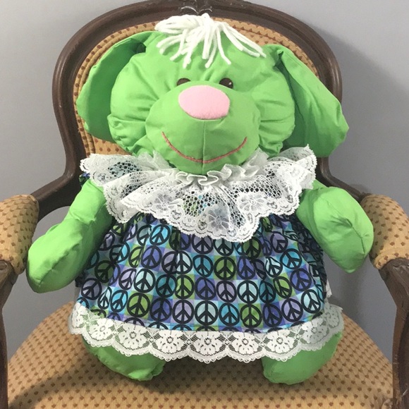 Soft stuffed cloth animal wears peace dress 15-in - Picture 1 of 8